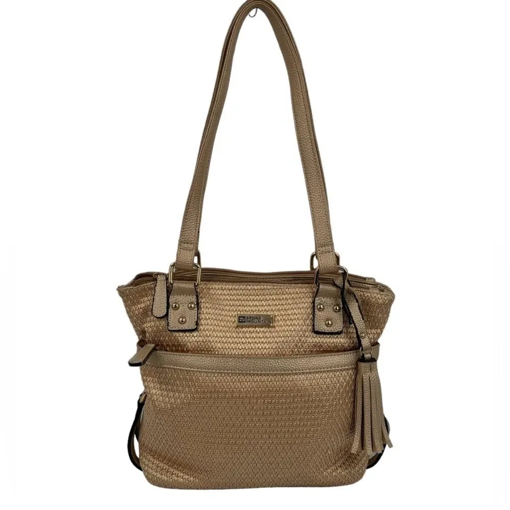 Stone Mountain Metallic Gold Straw Shoulder Bag NWOT